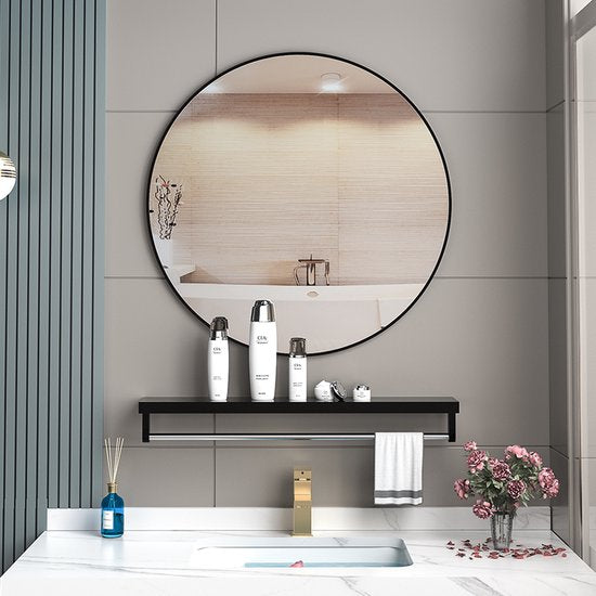 Bayt Miroir de salle de bain - Miroir rond - Miroir mural - Noir - 50ø cm
