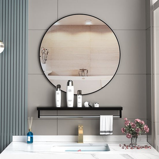 Bayt Miroir de salle de bain - Miroir rond - Miroir mural - Noir - 50ø cm