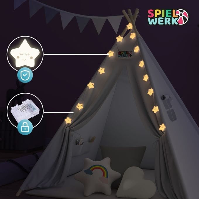 Spielwerk Tente de jeux pour enfants - LED 3 coussins - 130x130x160cm Blanc