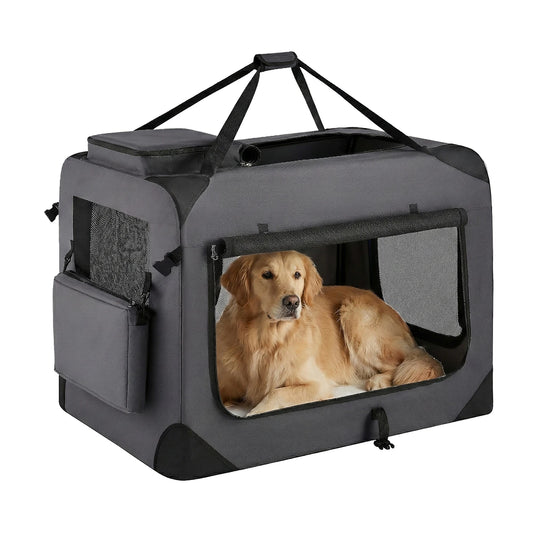Cage pliable pour chien Ochama 91 x 63 x 63 cm - Tissu Oxford - Gris - Portable - Pour chiens de 23 à 32 kg