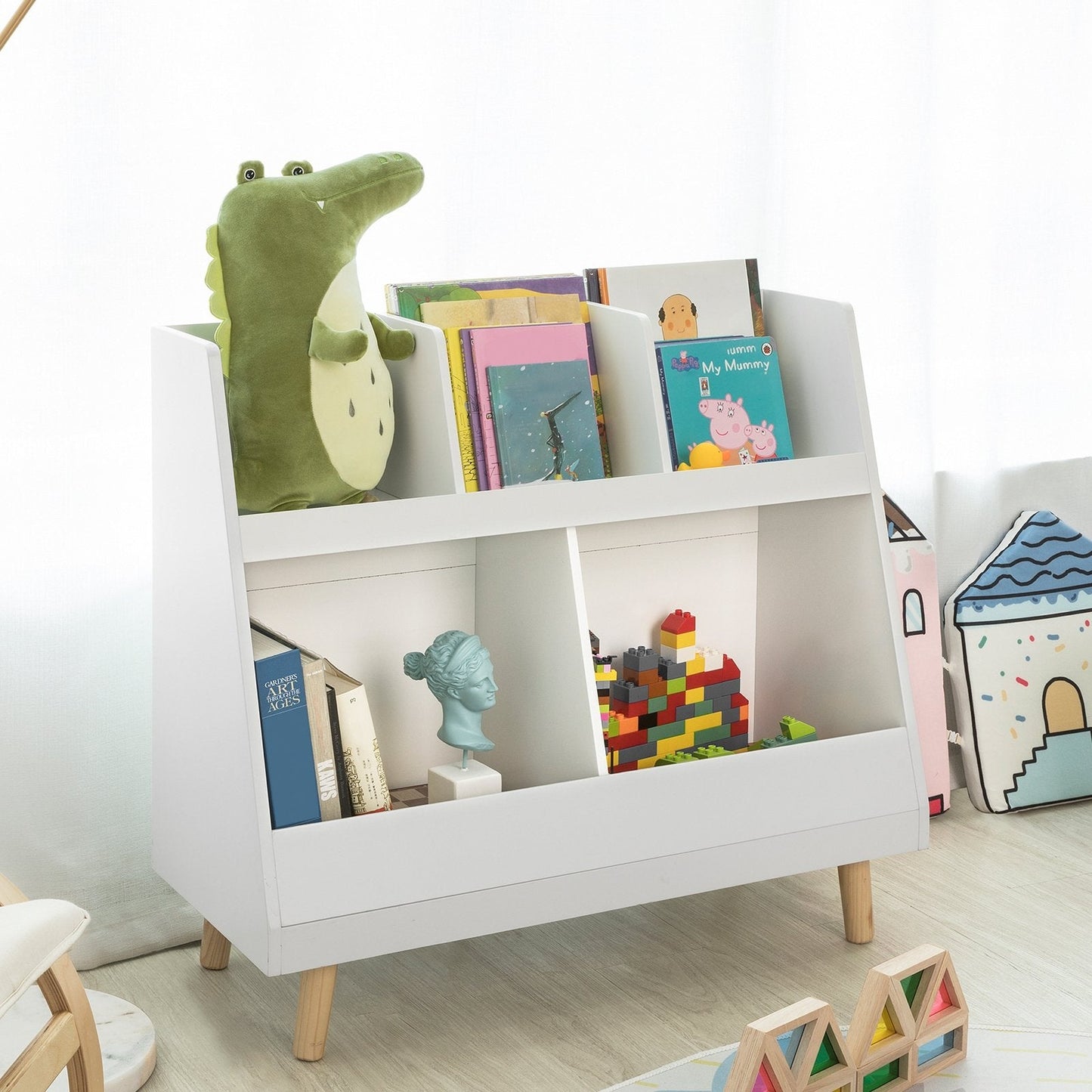 SoBuy Meuble de rangement pour enfants - blanc - 86x36x77 cm - 5 compartiments