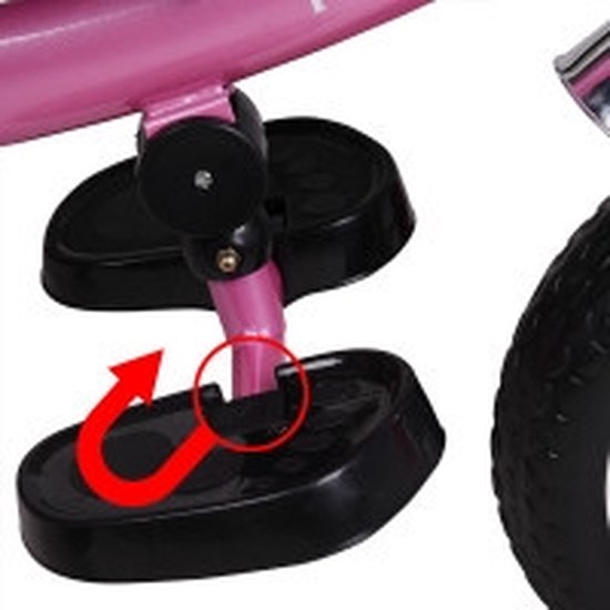 Vélo/tricycle enfant - Rose - Barre de poussée - toit pliant - repose-pieds pliant - panier inclus