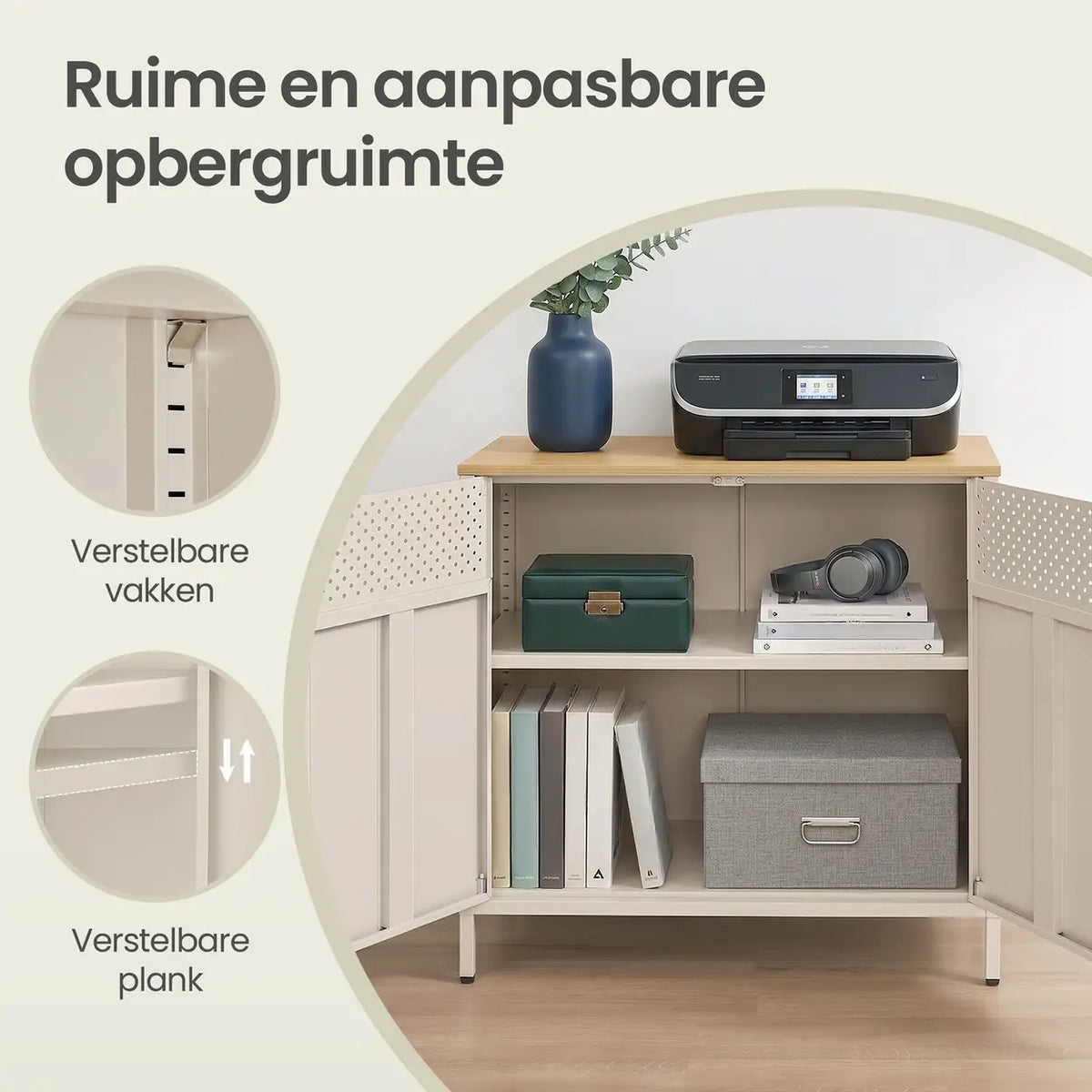 Joyfurnos Ochama : meuble de rangement avec porte - étagère réglable - 80 x 40 x 76 cm - beige