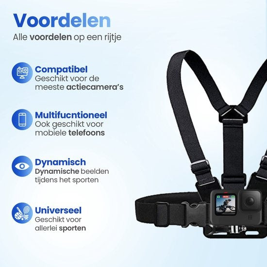Garpex® Universal Chest strap Harnais de poitrine - Support de poitrine adapté à diverses caméras d'action et smartphones - Noir