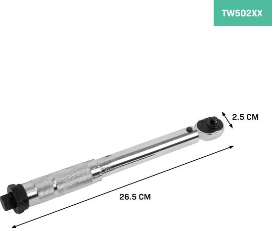 VONROC Clé dynamométrique ¼" - 265mm - 5-25Nm - Jeu d'embouts de 12 pièces (8 x Inbus, 4 x Torx) et rallonge de 100mm inclus - dans une mallette de rangement solide