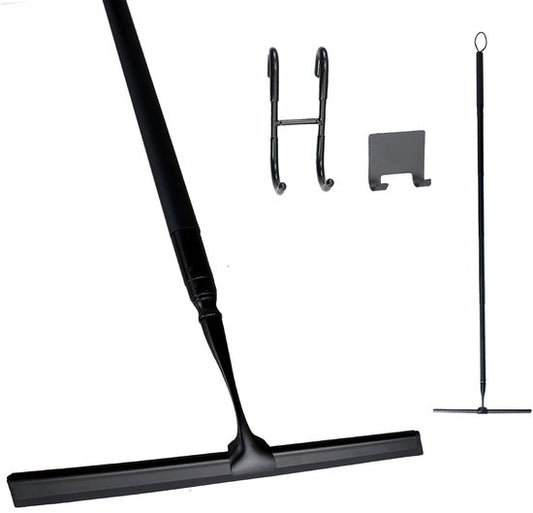 SolidStock Raclette de sol de luxe en acier inoxydable - Raclette de sol avec manche - Longueur réglable de 38,5 à 129 cm - Raclette pour sol de douche et de salle de bains - Raclette de douche télescopique - Noir