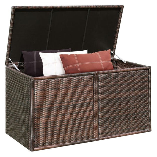 Coast Rattan Terrace Box 335 L - Brown - 115 x 60 x 65 cm - Boîte de rangement de jardin résistante aux intempéries avec couvercle et 2 étagères