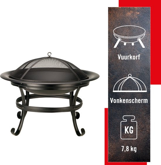 Brasero avec protection anti-étincelles – BBQ Collection - Foyer extérieur en acier carbone – 77 x 17 x 76 cm – Poêle de terrasse pour bois de chauffage - feu de camp et le jardin