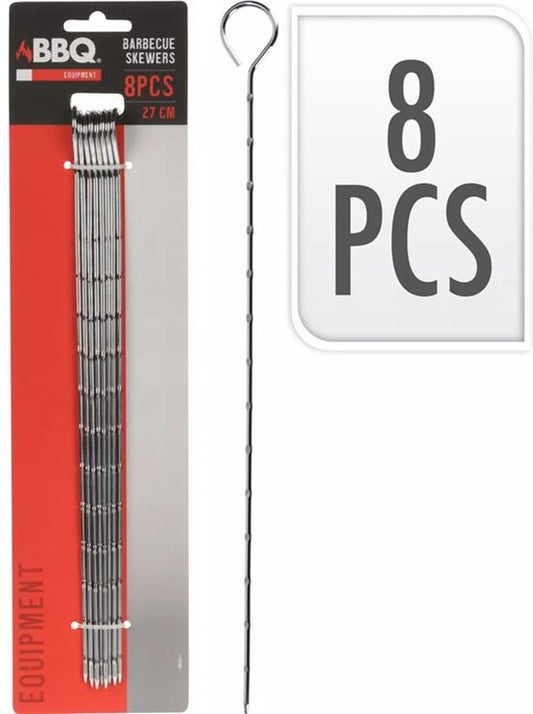 Brochettes pour barbecue - 8 pièces - Métal - 27,5 cm - Poignée ronde - Accessoires pour barbecue