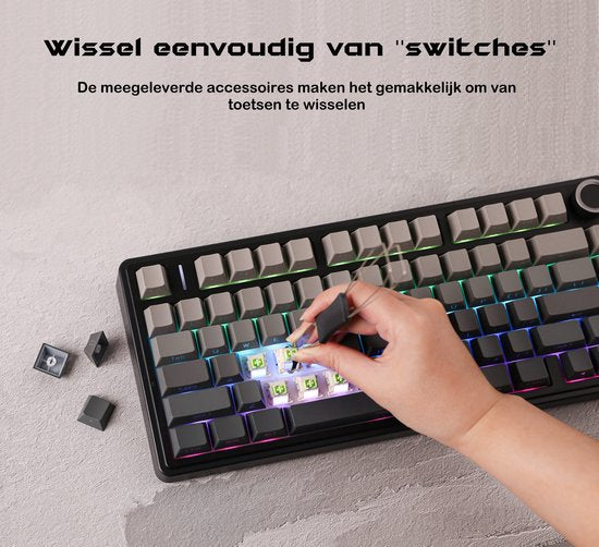 EPOMAKER x AULA F75 - Noir/Gris - Clavier mécanique sans fil - RGB - 75 % - QWERTY - Clavier gaming - Commutateurs Reaper