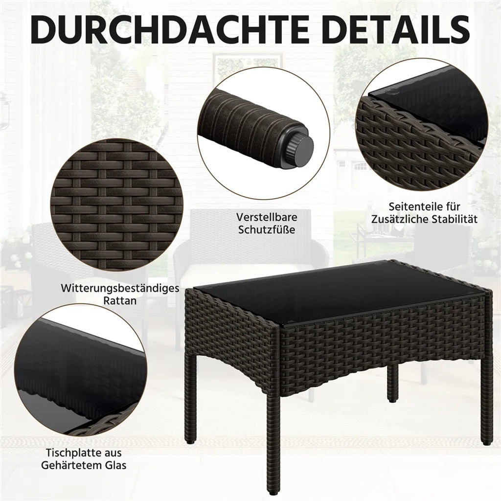 Ensemble de salon Yaheetech en polyrotin, 4 pièces - Marron/Beige - Ensemble de jardin comprenant un canapé 2 places, 2 chaises et une table