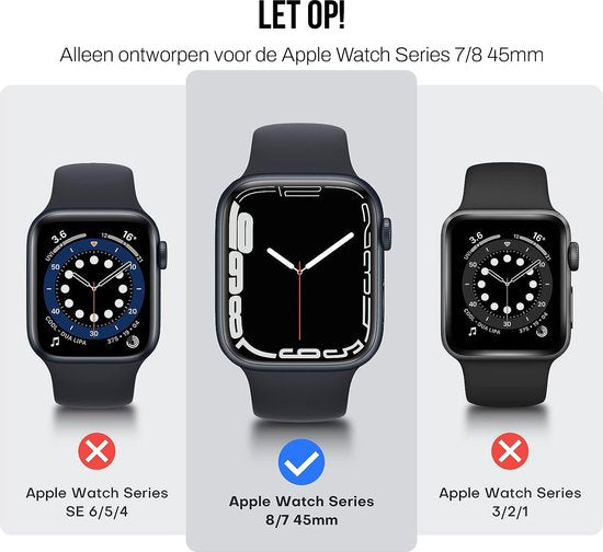 Coque adaptée à l'Apple Watch Series 7 / 8 / 9 - Protection d'écran 45 mm - 2 pièces - Coque rigide complète - Noir - Podec
