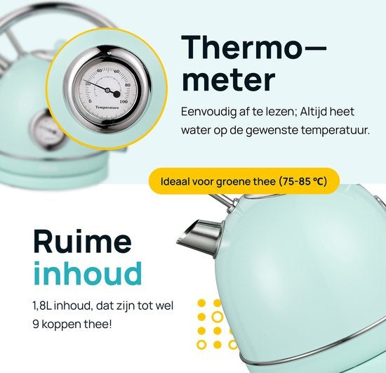 MOA Bouilloire rétro - Vert pastel - Vert menthe - Électrique - acier inoxydable - EK4TG