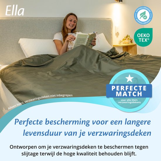 Housse pour la couverture d'aggravation d'Ella 200 x 200 CM - 11 KG & 13 KG - Housse en 100% coton biologique - Vert olive