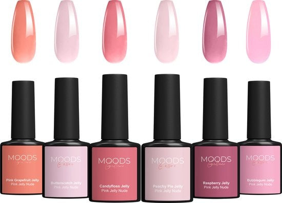 Moods Gellac 6-Piece Set - Vernis à ongles gel transparent - 8ML - Pink Jelly Nude Edition - Gellac - Nails - Gel Polish Starter Pack - Nude Colours