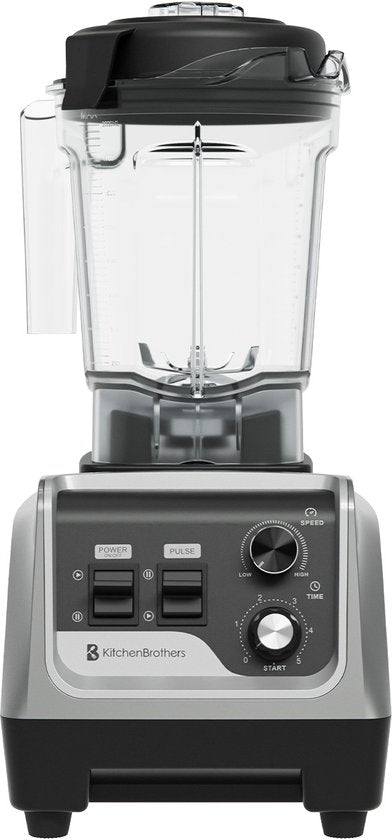 KitchenBrothers Power Blender - 1600W - 2L - Smoothie Maker - Ice Crusher - Gris Métallique