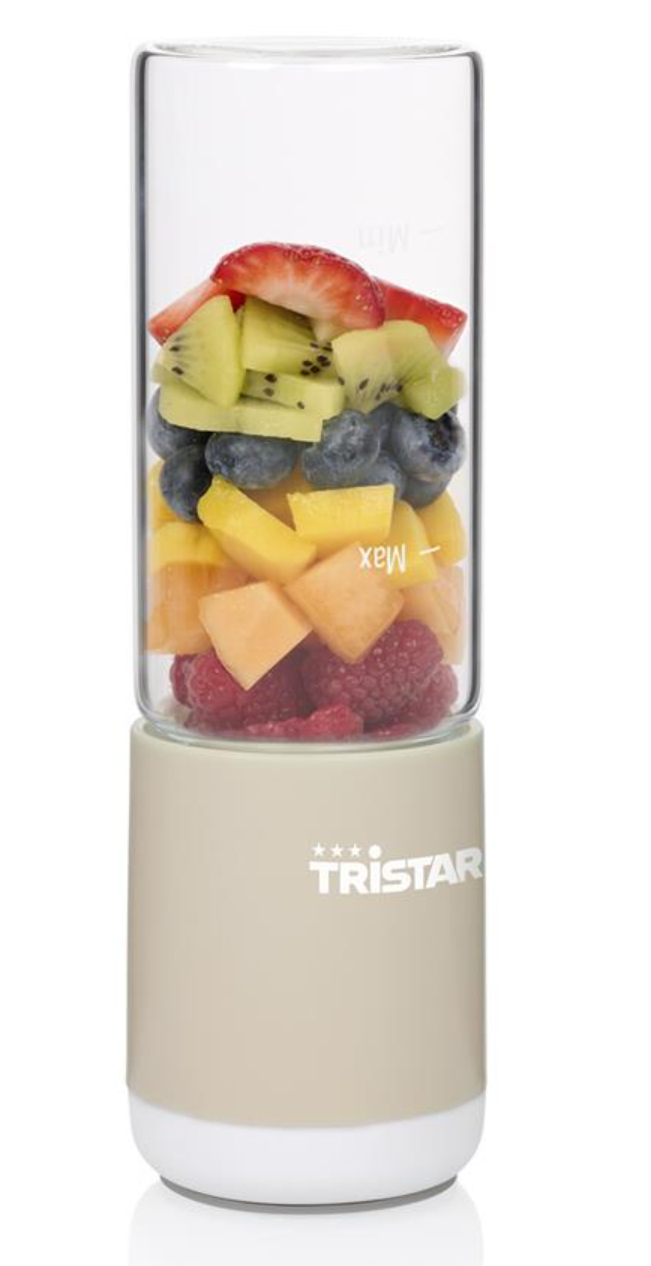 Mini-mixeur Tristar « To Go » - Mixeur à smoothies portable - Rechargeable par USB - Bol en verre de 280 ml - Beige