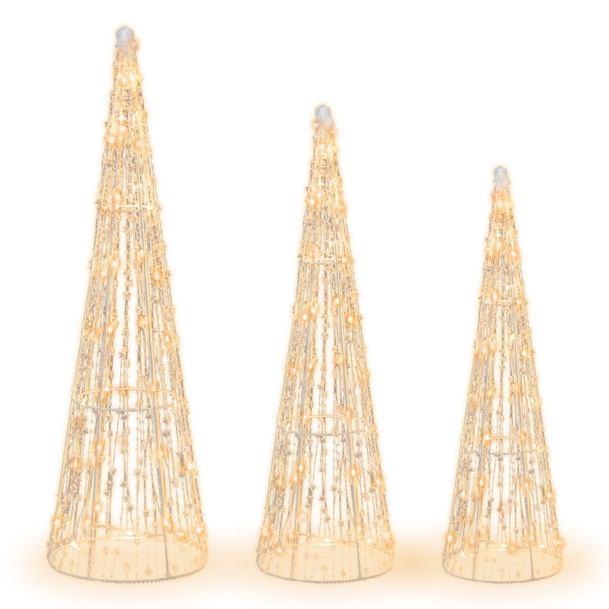 3 arbres de Noël illuminés Coast - LED blanc chaud - guirlandes étoilées - blanc - 81 / 72 / 62 cm - pour l'intérieur et l'extérieur