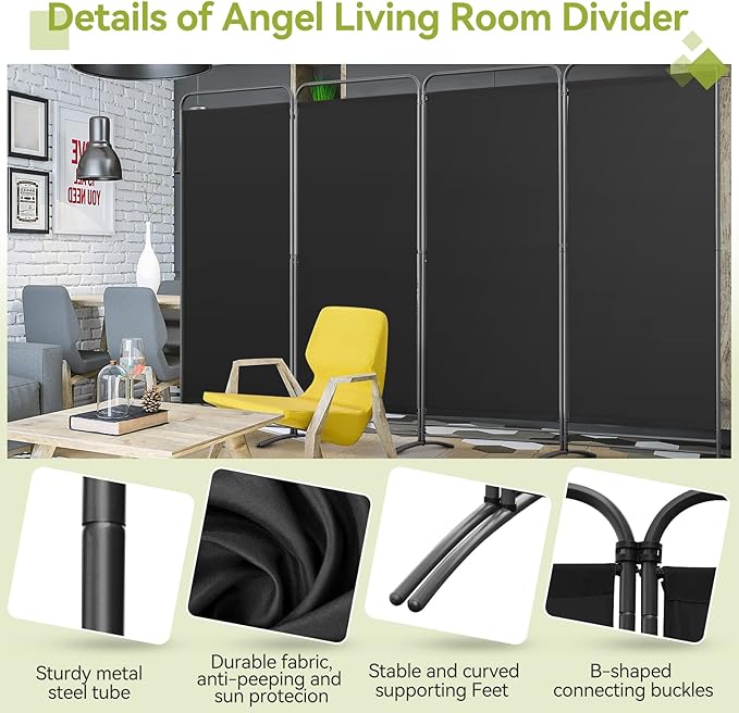 Paravent Angel Living Parawan - 3 panneaux - 165 cm de haut - Noir