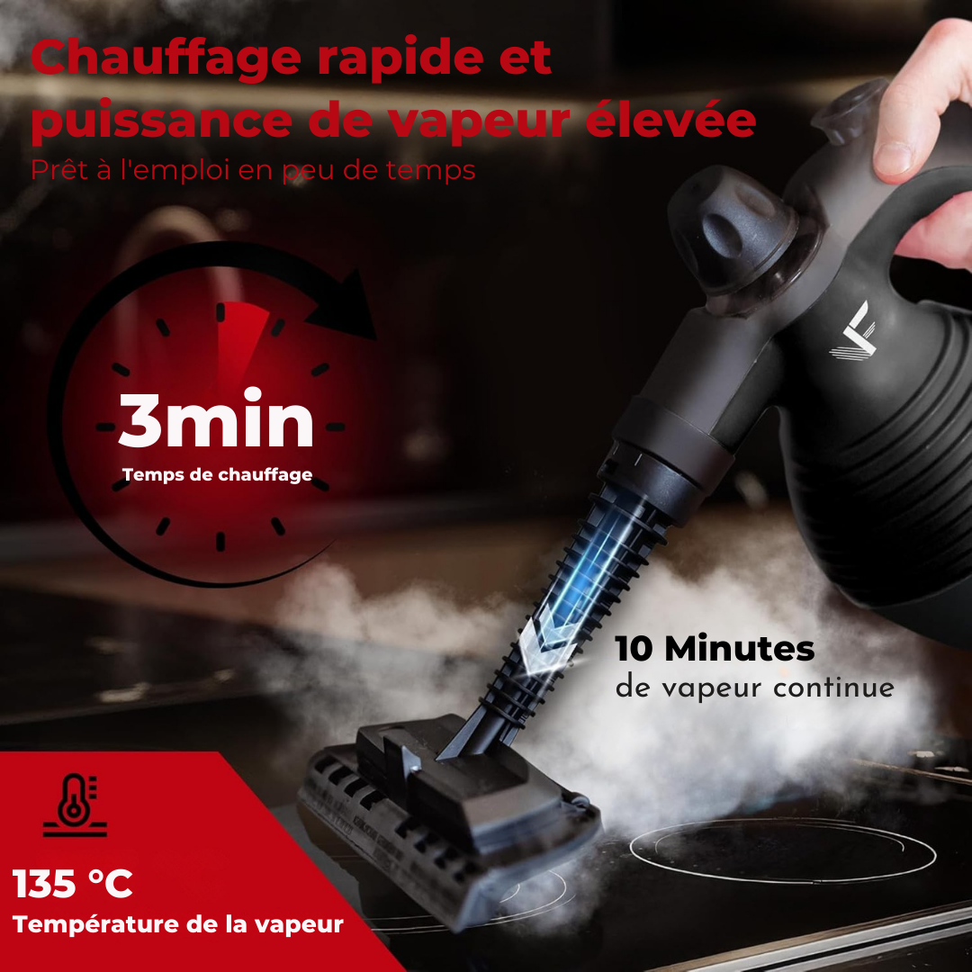 Nettoyeur vapeur à main – Réglage de la vapeur – Comprend 10 accessoires – Réservoir de 350 ml – Noir