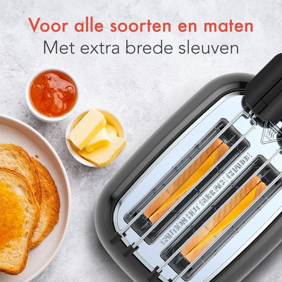 KitchenBrothers Grille-pain 6 niveaux de chaleur - Fentes larges - Grille-pain pour machine à sandwich - 870 W - Noir