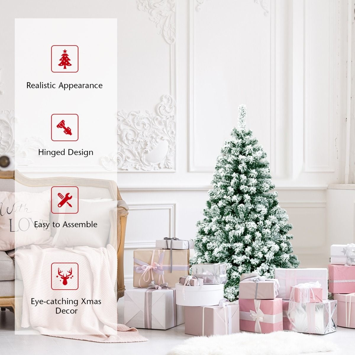 Coast 135 cm sapin de Noël enneigé avec pied en métal