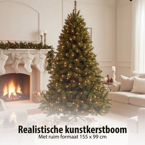 Arbre artificiel Triumph Tree Bristlecone - Sapin de Noël avec 144 guirlandes LED blanc chaud - Décoration de Noël d'intérieur - Structure à charnières pour un montage rapide - H 155 x Ø 99 cm - Vert