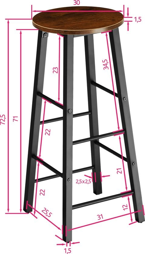 tectake - 2 tabourets de bar Keynes industrial dark brown - 404348