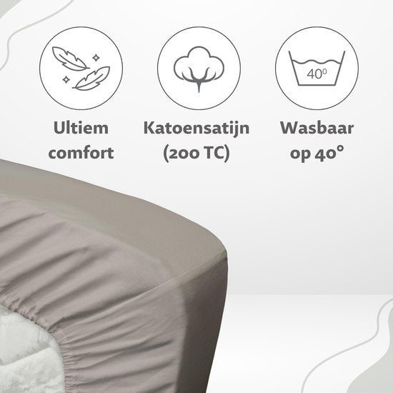 Ten Cate Fitted Sheet - drap-housse 160x200 - drap-housse 160x200 - adapté au sur-matelas 160 x 200 - satin de coton - sur-matelas 160x200 - hauteur d'angle 10 cm - gris