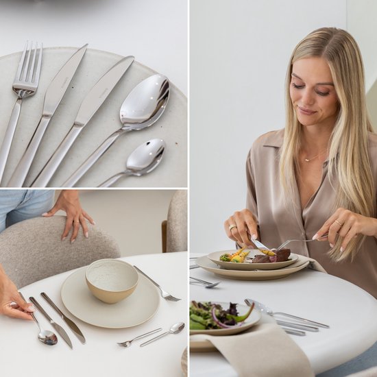 Deleca Amor 72-piece Cutlery Set for 12 Persons - Cutlery including stainless steel Forks, Knives, Spoons & Steak Knives Set - Dishwasher Safe - Silver Stainless Steel 18/10