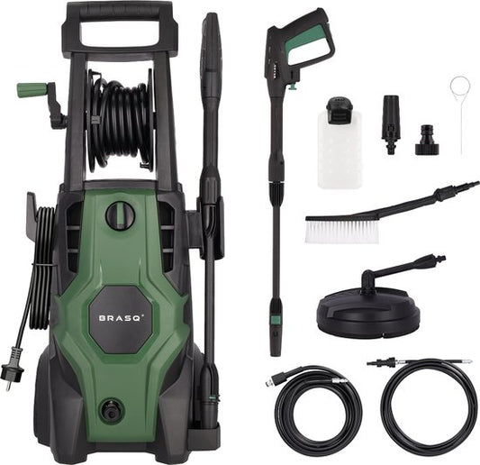 BRASQ Nettoyeur haute pression Deluxe - Nettoyeur de terrasse - Pulvérisateur haute pression - 1700W - 150 bar - 450 L/H - Kit complet