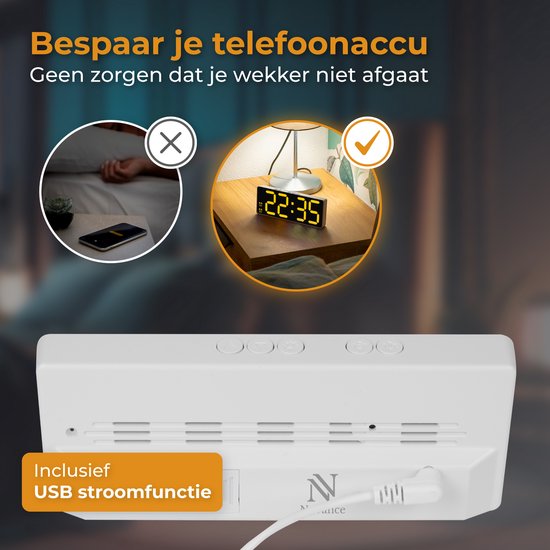 Nuvance Réveil numérique - Réveil numérique - Réveil pour enfants et adultes - Réveil de voyage - Chambre à coucher - Réveil Led numérique