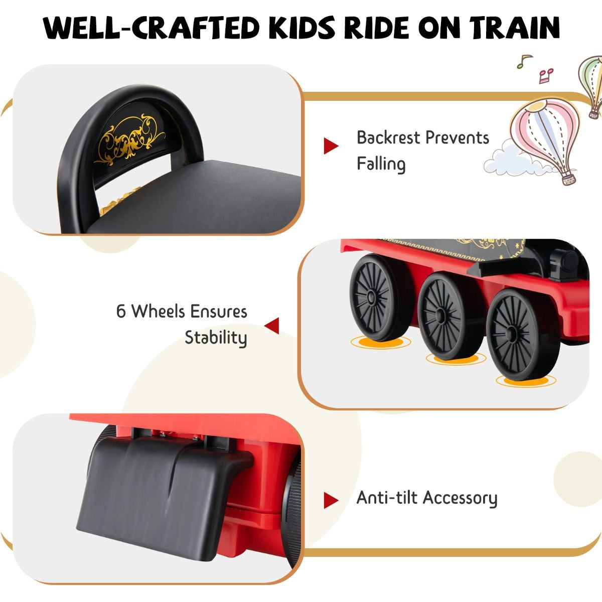 Coast 6V Tirette électrique pour enfants avec 16 rails pour les enfants de 3 ans Schwarz