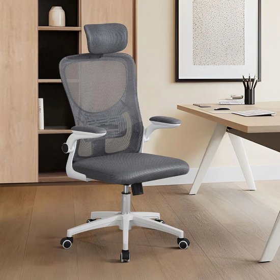 Juskys Chaise de bureau ergonomique - Baltimore - Blanc / Gris