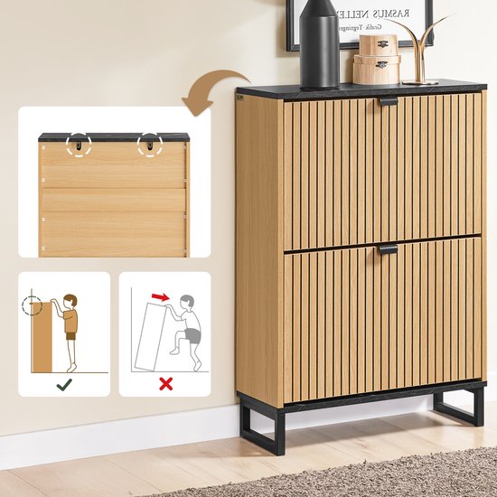 SoBuy Armoire à chaussures d'entrée, armoire à chaussures fine, rangement compact pour 8-12 paires, 60x24x88cm, FSR202-N