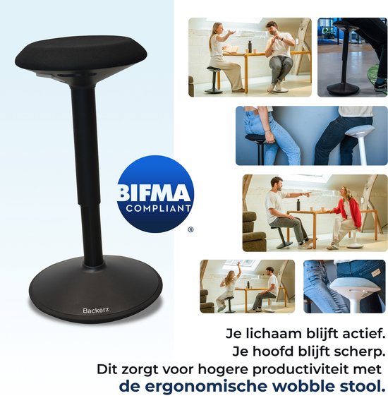 Tabouret oscillant Backerz - Tabouret oscillant ergonomique, hauteur 40-60 cm - Tabouret d'équilibre - Tabouret assis-debout - Tabouret en forme de selle, noir