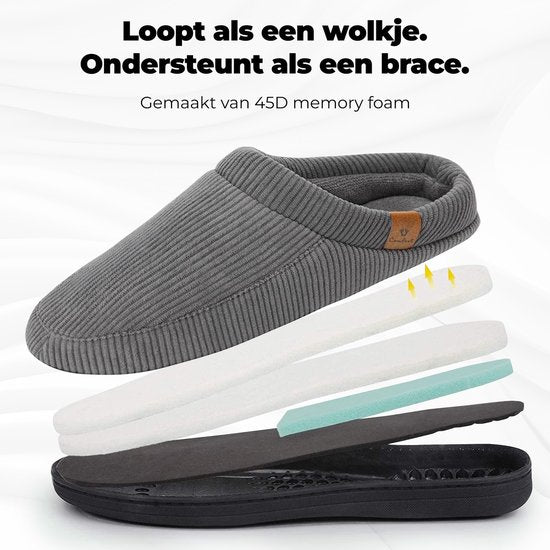 Chaussons Hommes - Chaussons - Taille 42/43 - Gris - Velours côtelé - Antidérapant - Comfeet