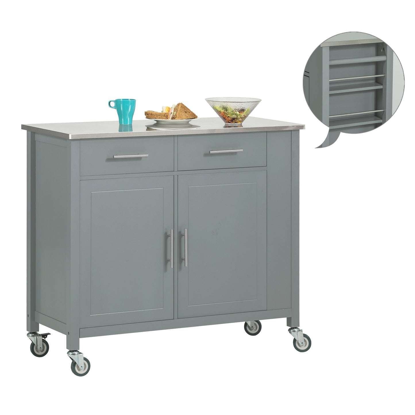 SoBuy Armoire de cuisine sur roulettes - 94x107x46 cm - Max. 75KG - Gris