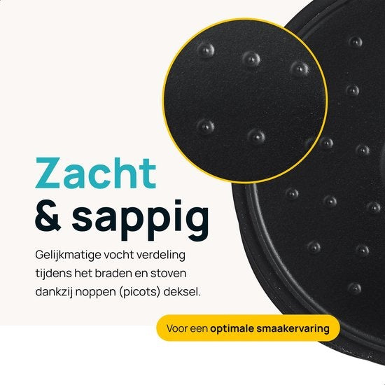 MOA Casserole en fonte - Capacité 4,75 litres - 26CM - Ronde - Toutes sources de chaleur - Egalement pour induction - Poids 5,8 kg - Noire - MOAMC26B