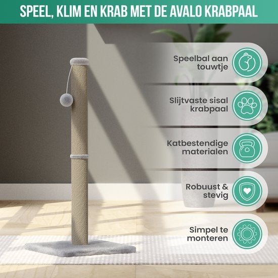 Avalo griffoir avec boule de jeu - 36x36x74 - Gris clair - Griffoir pour chat