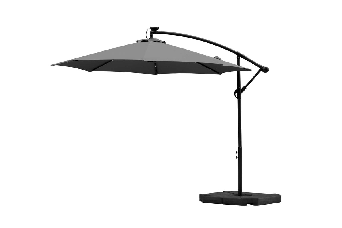 Feelfurniture Toscano Parasol suspendu gris foncé – Parasol Banana avec éclairage LED et housse – Ø 300 cm