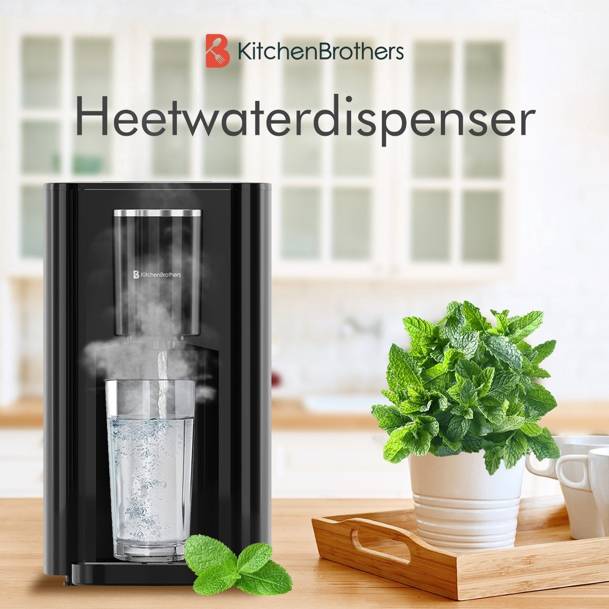 KitchenBrothers Distributeur d'eau chaude - 2.9L - Ecran tactile - Robinet d'eau chaude - 2600W - Noir