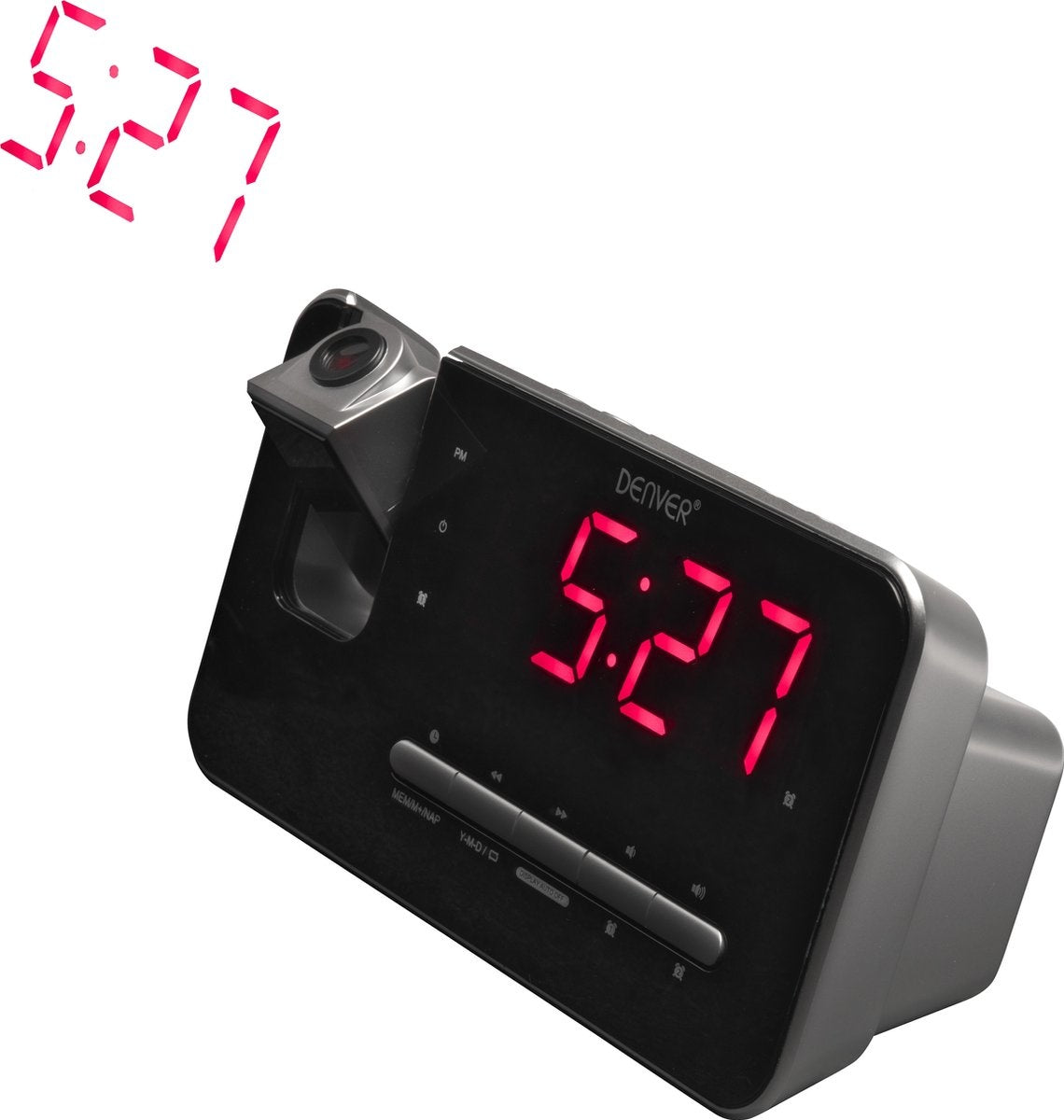 Radio-réveil Denver avec projection - Réveil numérique - Radio FM - Double alarme - CRP618 - Noir