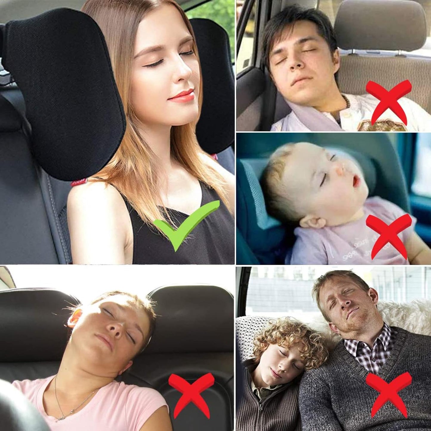 Appui-tête et coussin de nuque Led Atomant pour voiture, en cuir noir - Appui-tête réglable pour voiture - Distance entre les tiges : 10 cm