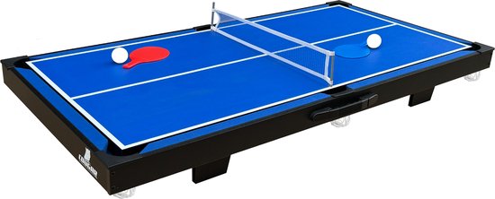 Table de jeux multifonction 3-en-1 Cougar Mini Noir-Bleu – Billard – Push Hockey – Tennis de table – Tous les accessoires inclus