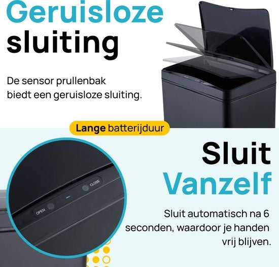 Poubelle avec capteur - MOA - 50 litres - Acier inoxydable et ABS durable - Silencieux -  Noir
