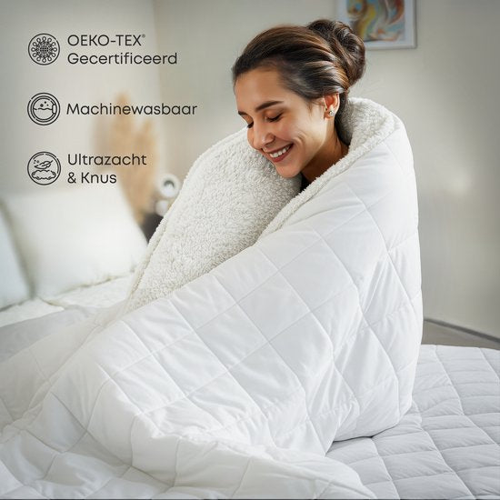 Couverture lestée CozySense® 9 kg - Couverture lestée - Couverture lestée - GLASS-Flow® Distribution de la pression - 135x200 - Velours flanelle & Sherpa - Hypoallergénique - Blanc