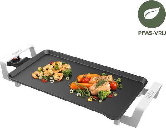 Bourgini Multiplate Pure - Sans PFAS - Appareil à griller - 46 x 26 cm - Thermostat réglable - Gril électrique 2500 W - Revêtement antiadhésif - Noir