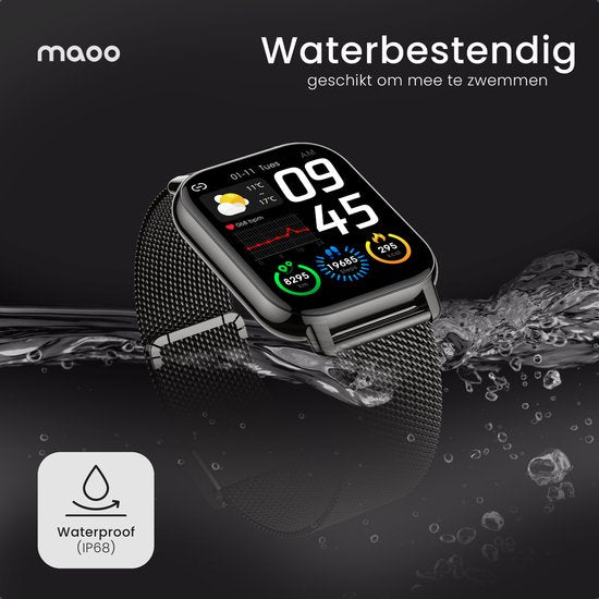 Maoo Amplify 2 Smartwatch Femme et Homme - Convient à Android et iOS - Bracelet en silicone et milanais - Compatible WhatsApp - Fonction Belf complète - Multisport - Moniteur de fréquence cardiaque et de pression artérielle - Moniteur de sommeil - Cadeau