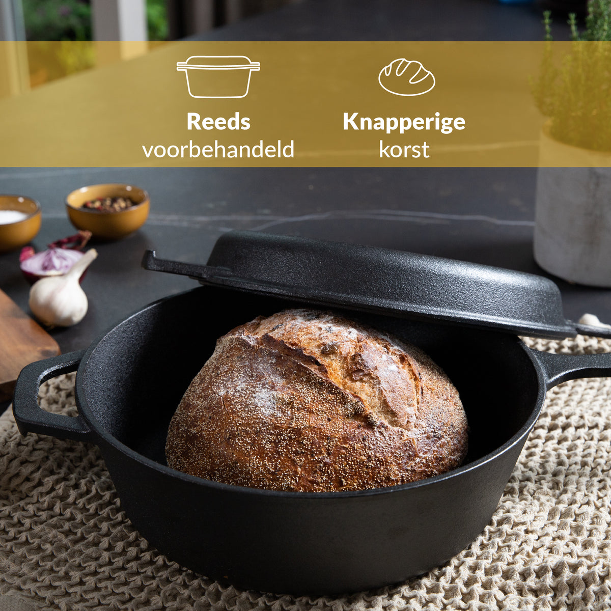 Chefarone Cast Iron Pan - 2-in-1 Casserole - Couvercle inclus - Convient à toutes les sources de chaleur